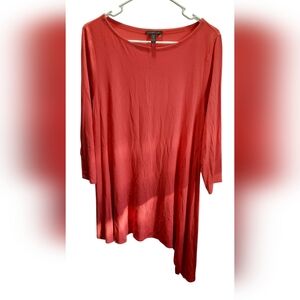 Eileen Fisher Blouse Large Coral Pink Asymetric Bohemian Hippie Neutral Classic